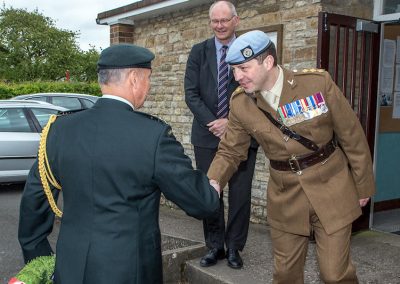 Cap Potter welcomes Lt col Rushen to Harbury, with Cllr Gibb