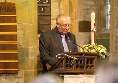 Rob Barfoot reads the Roll of Honour, including Reuben Barfoot