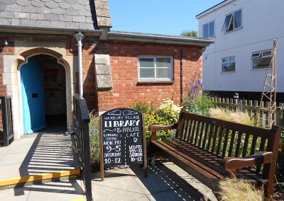 The entrance to Harbury Village Library and Biblio’s Café, by Alison Biddle